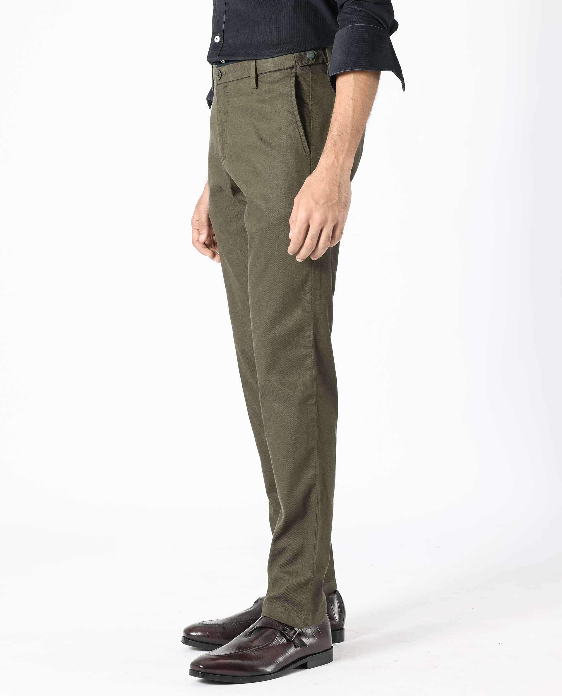 Men's Green Casual Regular Fit Solid Trouser