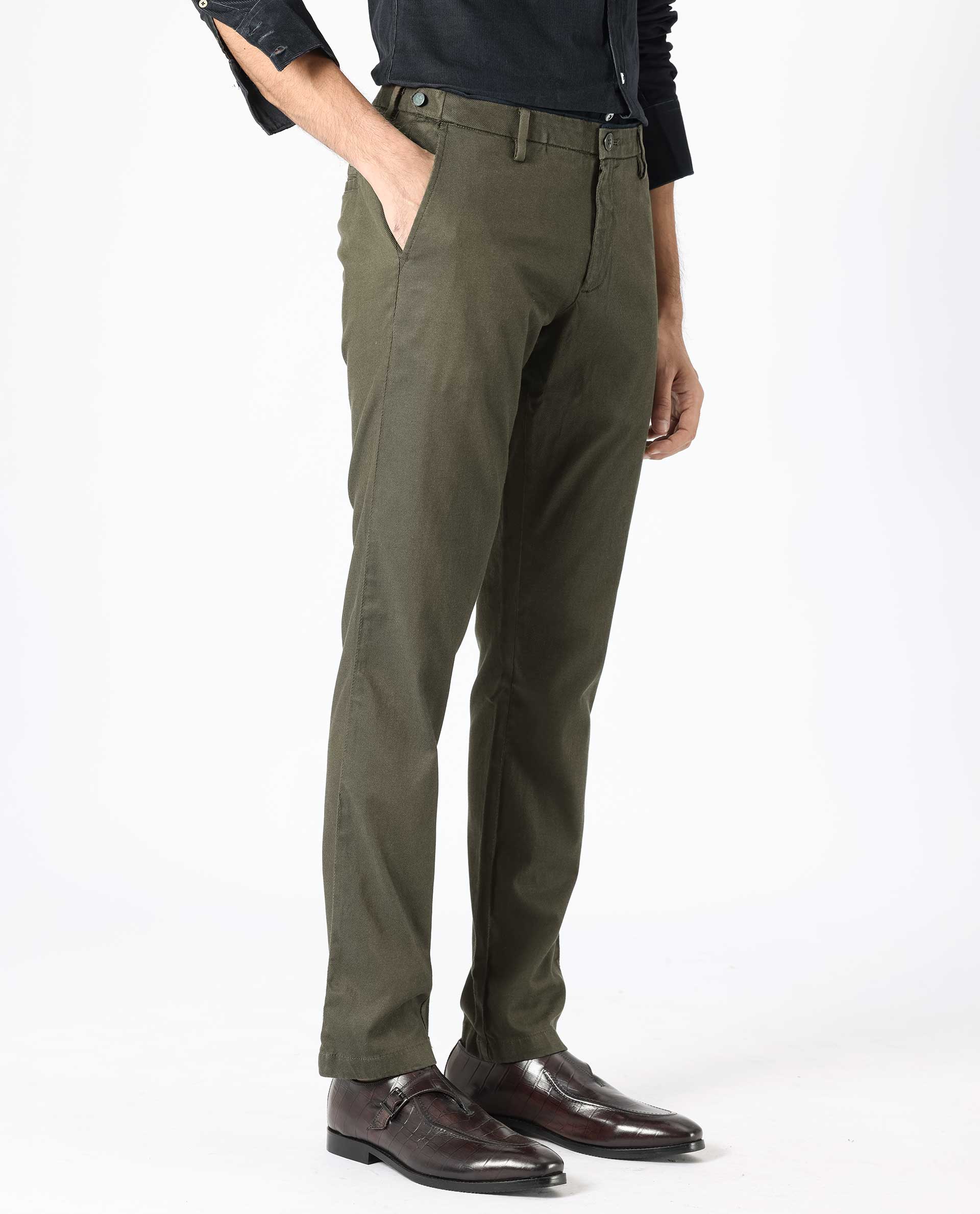 Men's Green Casual Regular Fit Solid Trouser