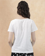 Women's White Chabert Cap Sleeve Round Neck Top