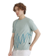 Men's Blue Casual Regular Fit Printed Half Sleeves Tshirt