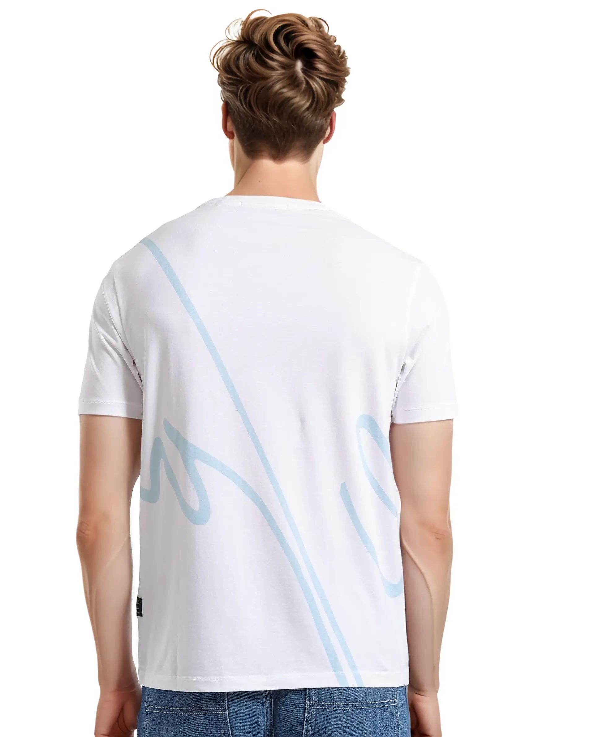 Men's White Casual Regular Fit Printed Half Sleeves Tshirt