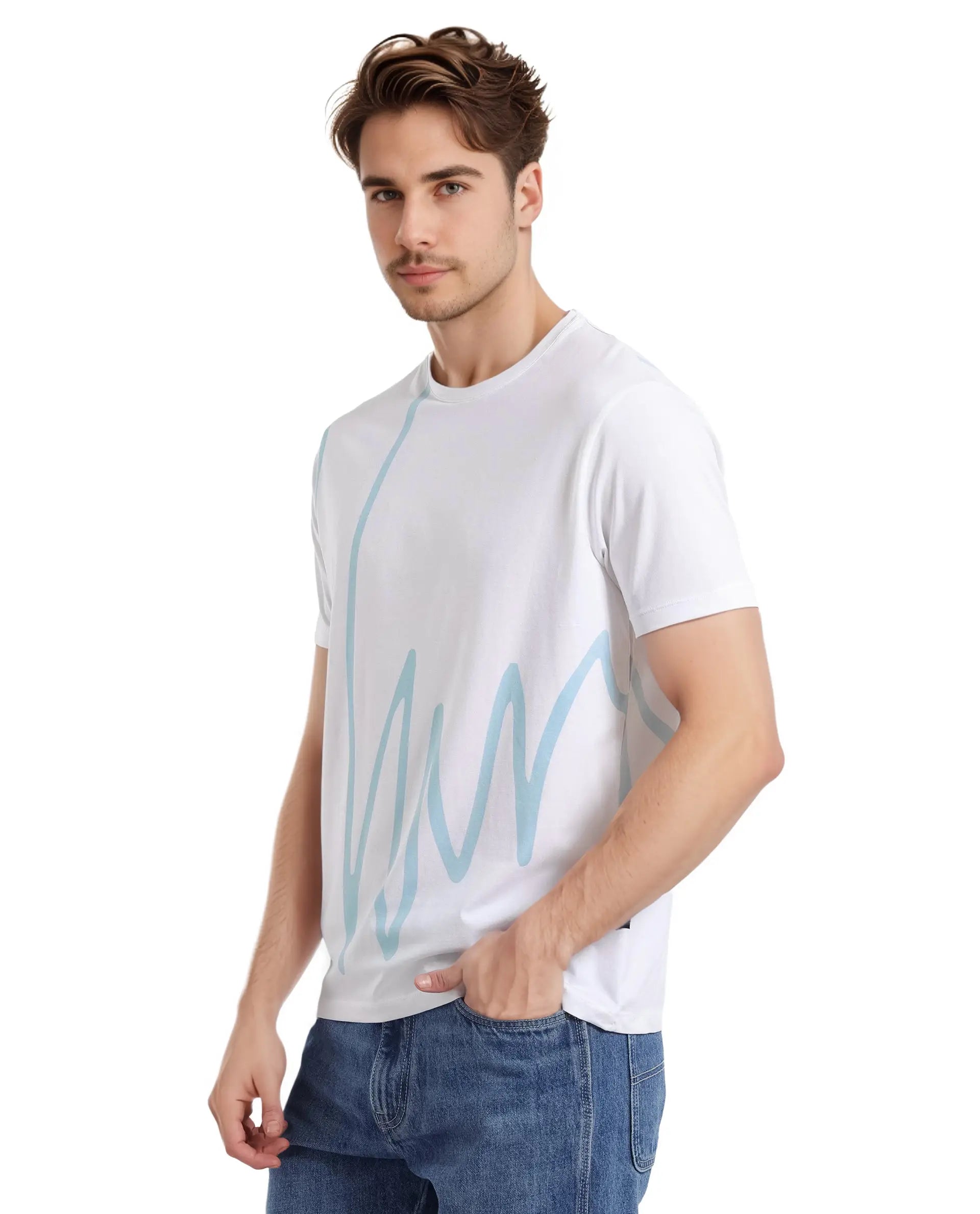 Men's White Casual Regular Fit Printed Half Sleeves Tshirt