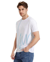 Men's White Casual Regular Fit Printed Half Sleeves Tshirt