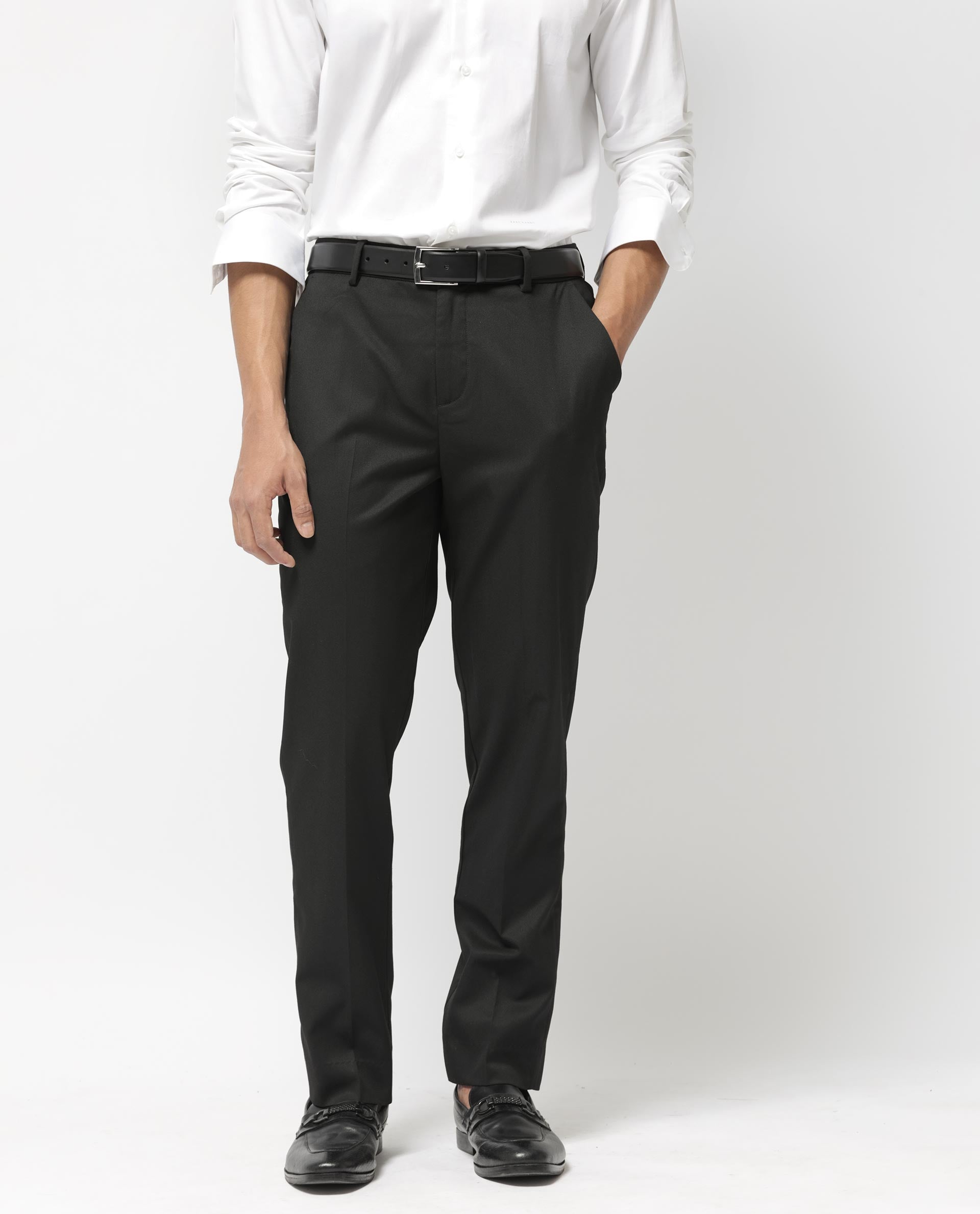 Men's Black Casual Regular Fit Solid Trouser