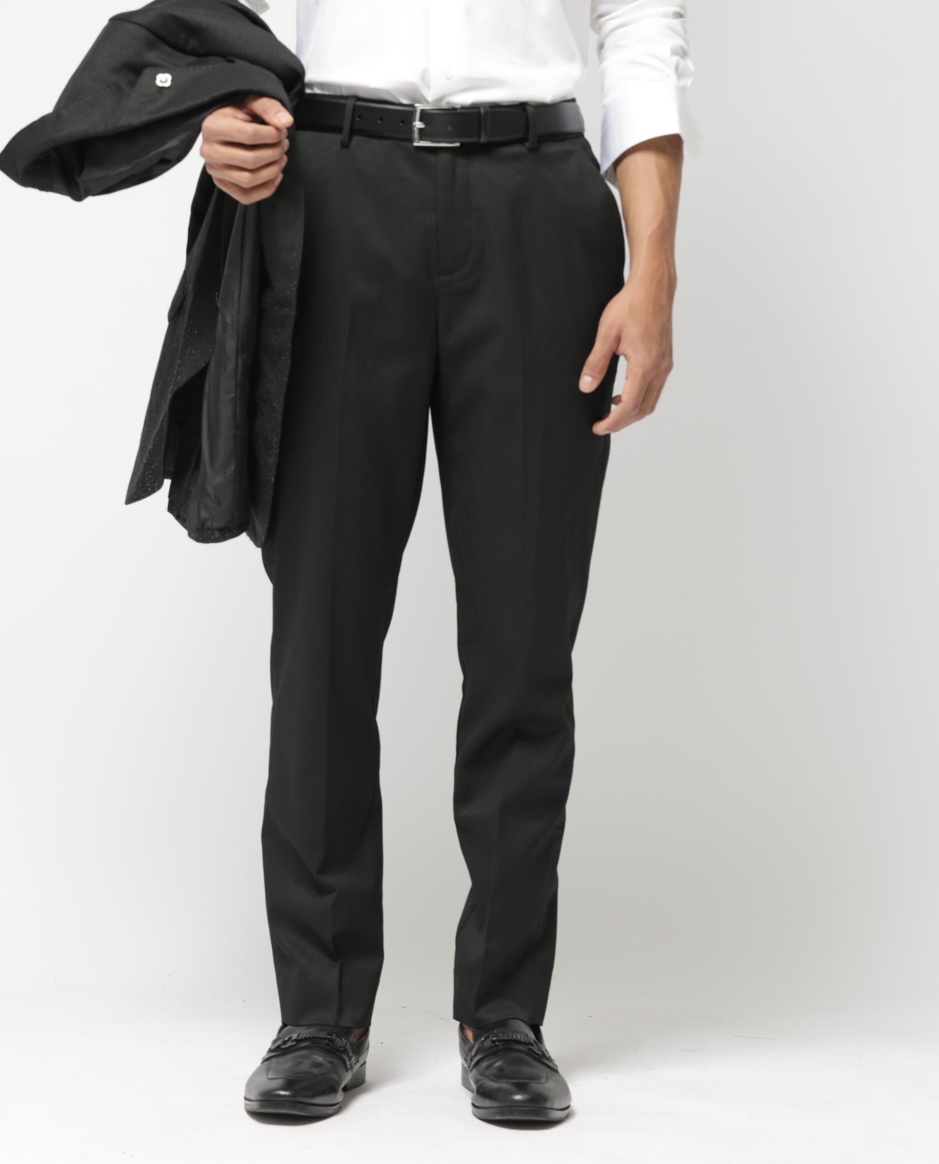 Men's Black Casual Regular Fit Solid Trouser