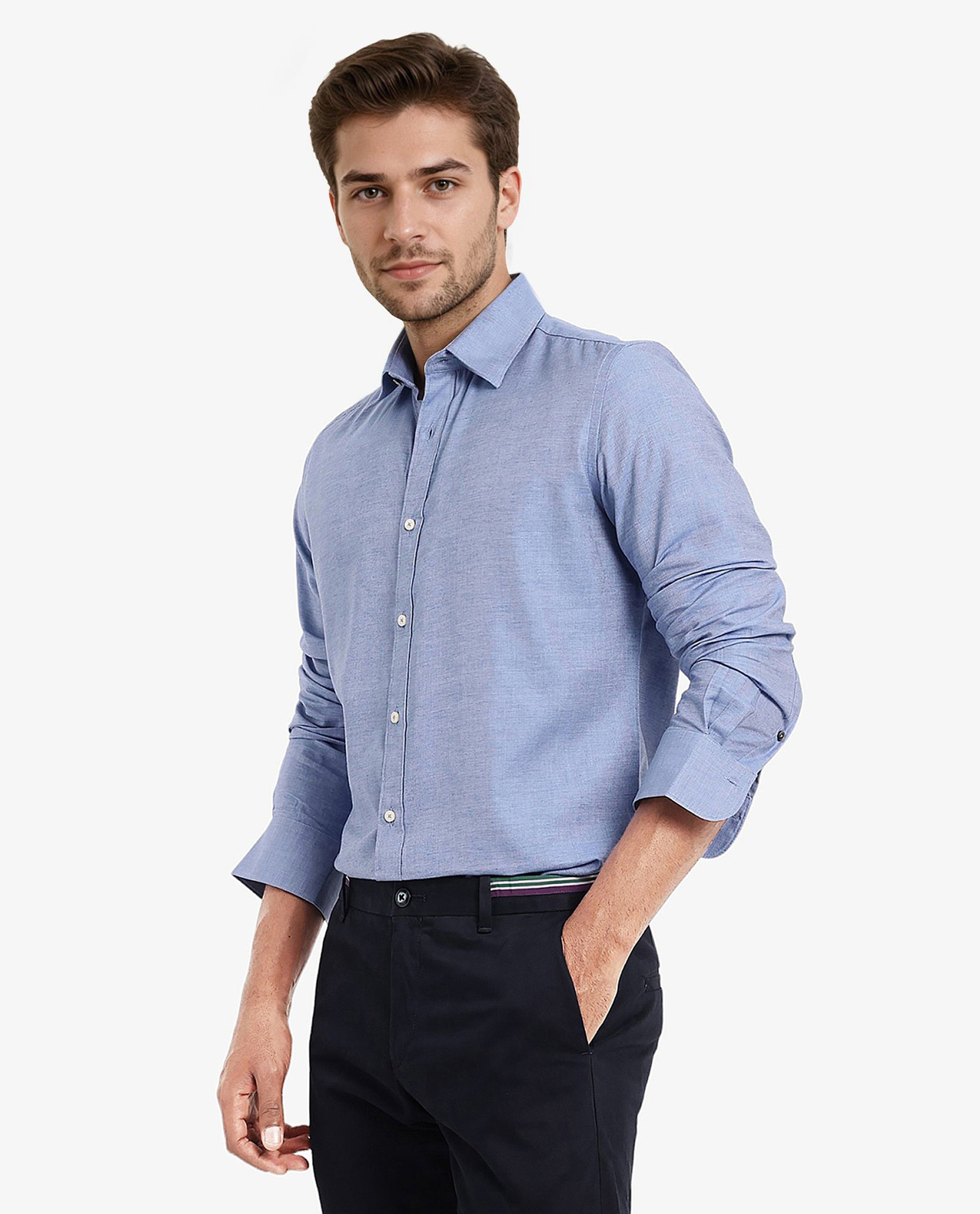 Men's Blue Formal Regular Fit Solid Full Sleeves Shirt