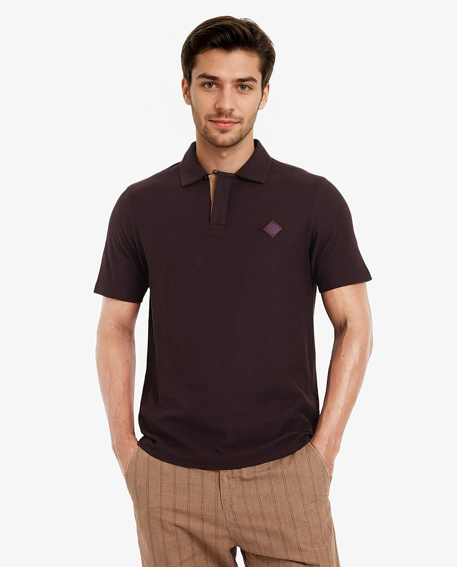 Men's Purple Casual Regular Fit Solid Half Sleeves Polo Tshirt