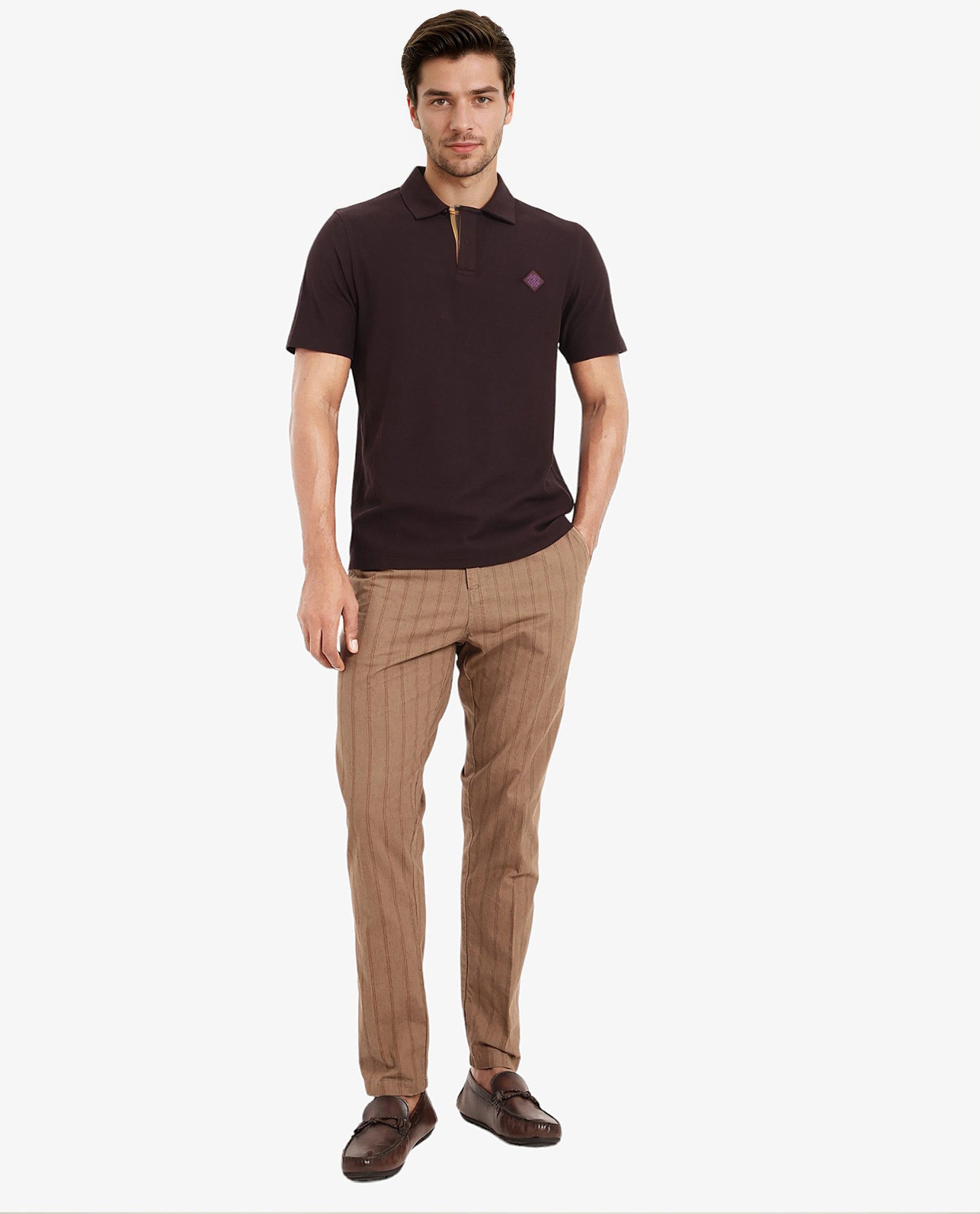 Men's Purple Casual Regular Fit Solid Half Sleeves Polo Tshirt