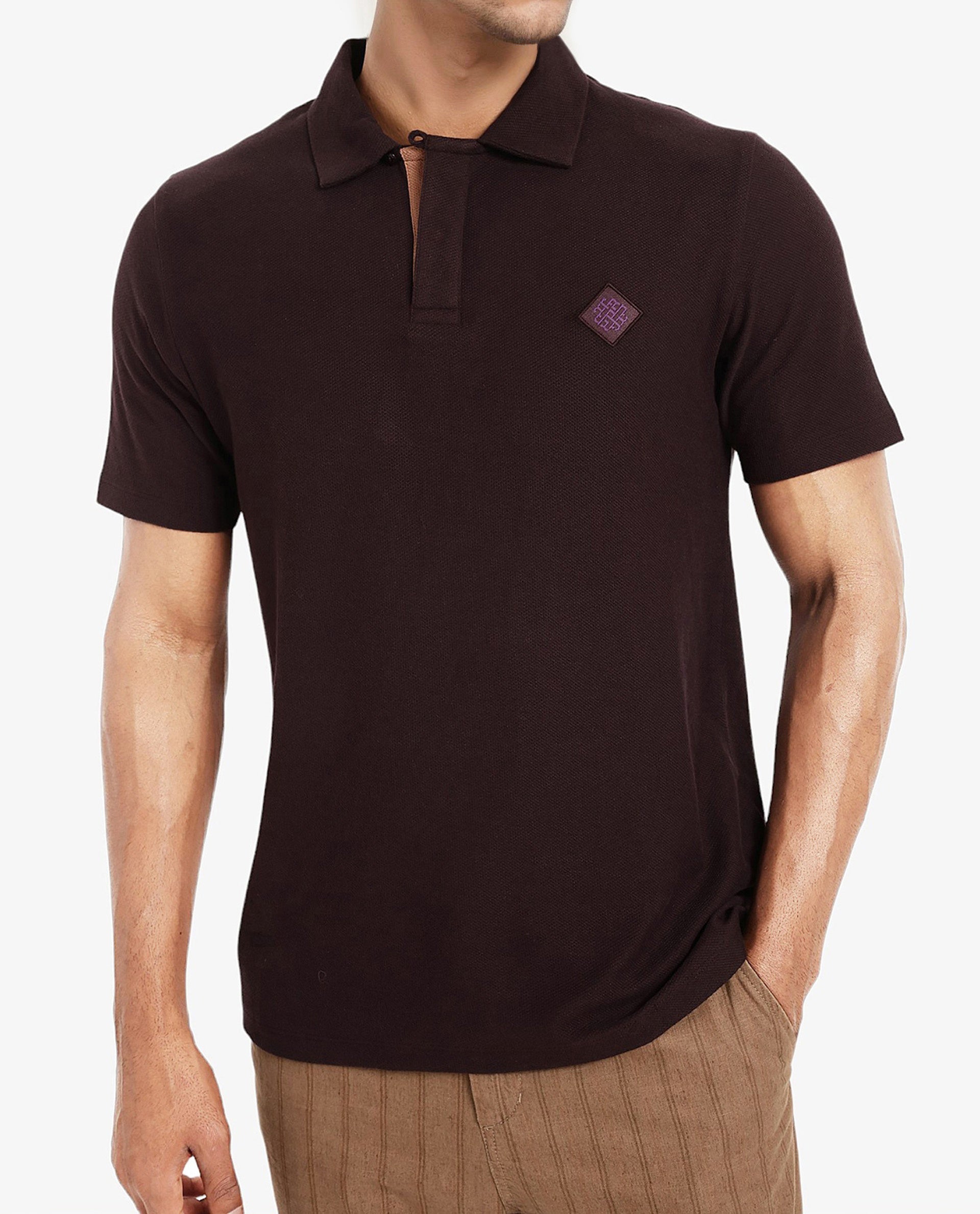 Men's Purple Casual Regular Fit Solid Half Sleeves Polo Tshirt
