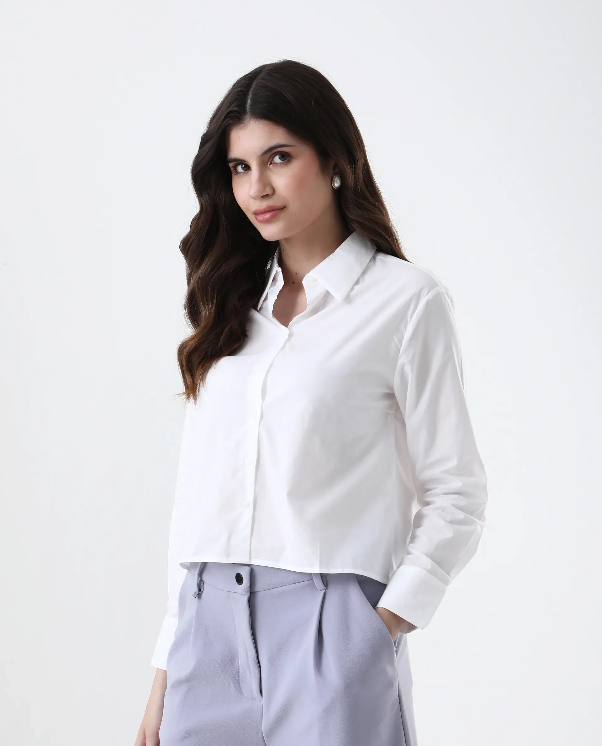 Women's Charon White Cotton With Concealed Placket Shirt
