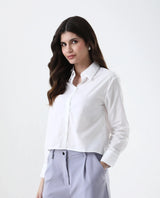 Women's Charon White Cotton With Concealed Placket Shirt