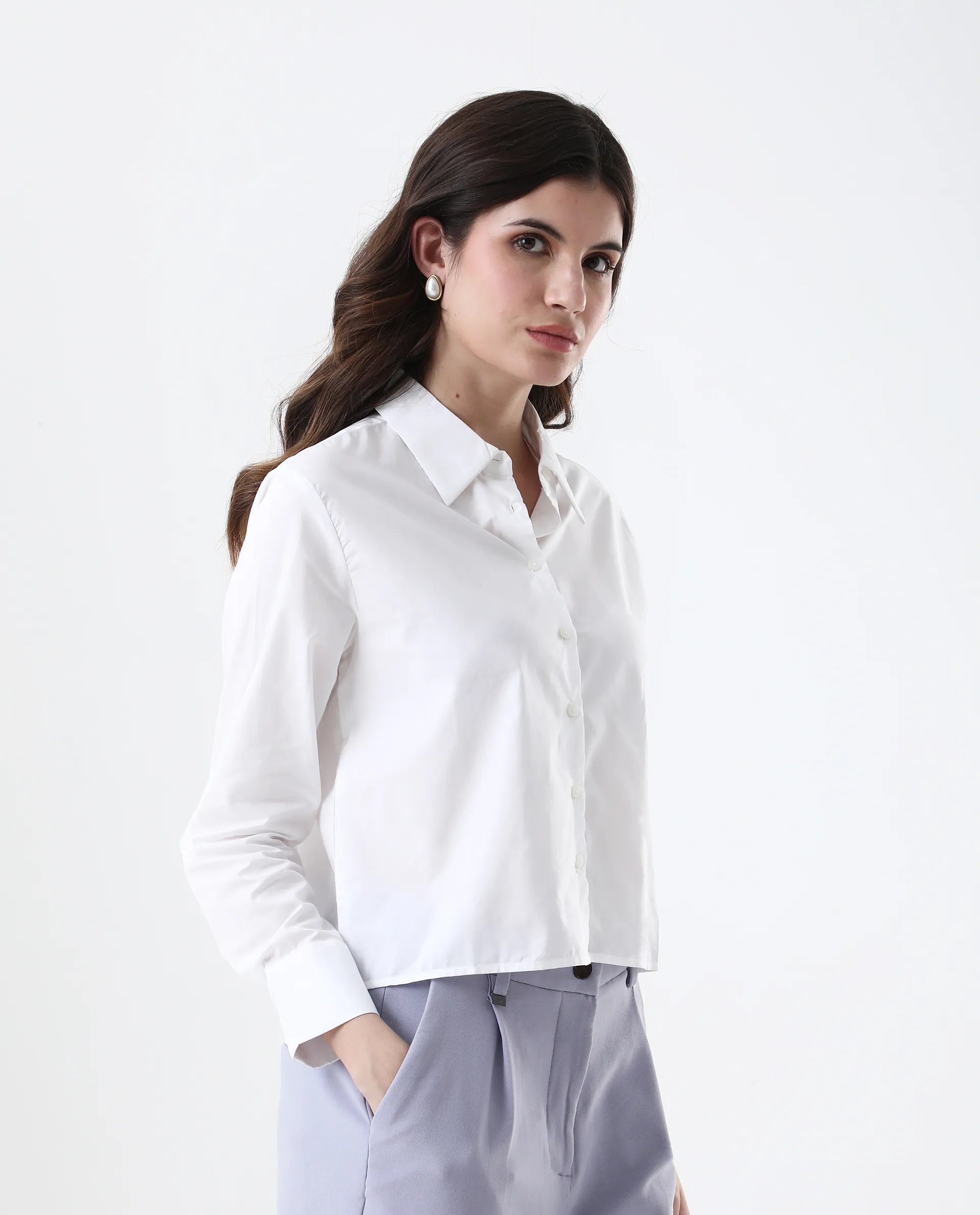 Women's Charon White Cotton With Concealed Placket Shirt