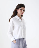 Women's Charon White Cotton With Concealed Placket Shirt