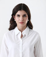 Women's Charon White Cotton With Concealed Placket Shirt