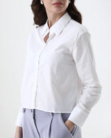 Women's Charon White Cotton With Concealed Placket Shirt