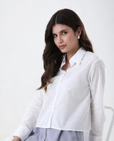 Women's Charon White Cotton With Concealed Placket Shirt