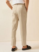 Men's Beige Casual Solid Regular Fit Trouser
