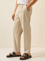 Men's Beige Casual Regular Fit Solid Trouser