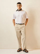 Men's Beige Casual Solid Regular Fit Trouser