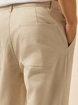 Men's Beige Casual Solid Regular Fit Trouser