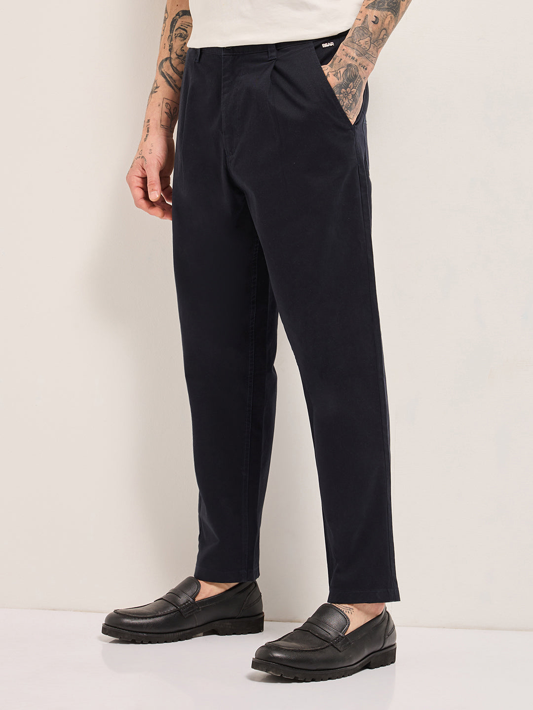 Men's Blue Casual Regular Fit Solid Trouser
