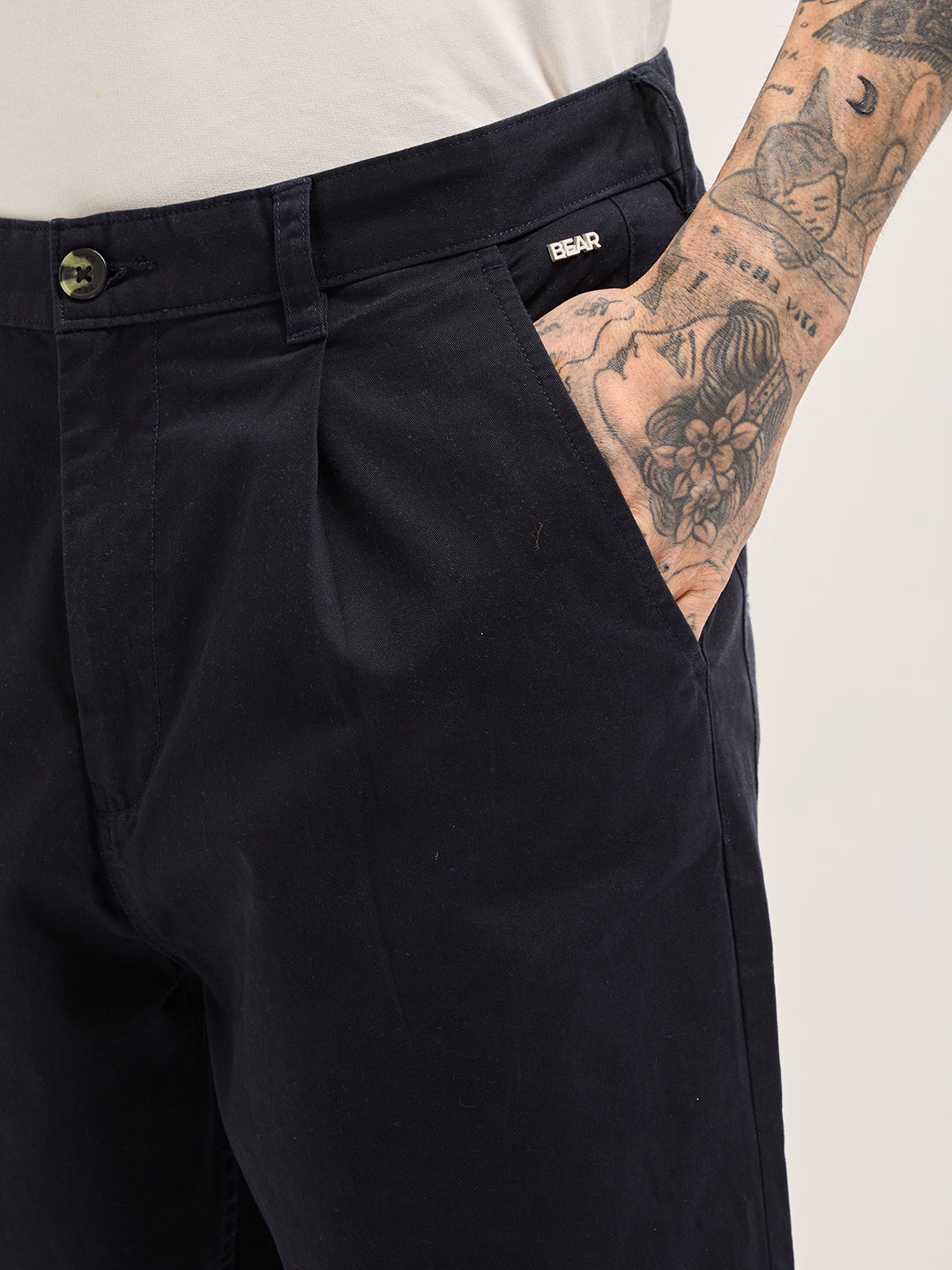 Men's Blue Casual Regular Fit Solid Trouser
