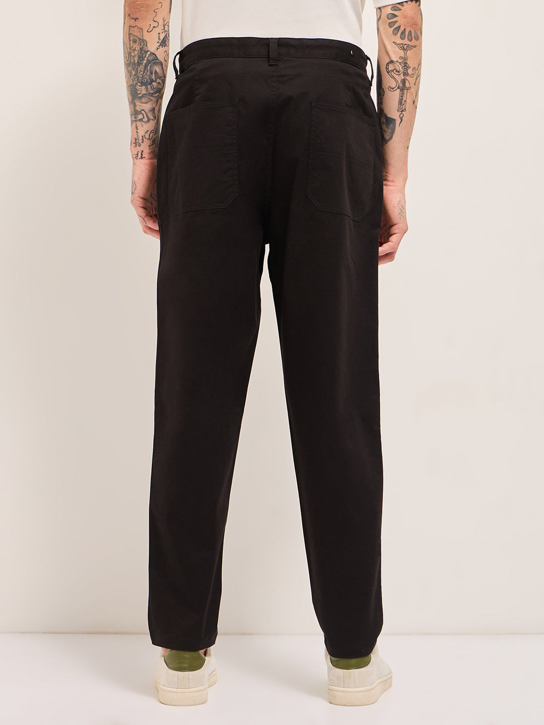 Men's Black Casual Regular Fit Solid Trouser