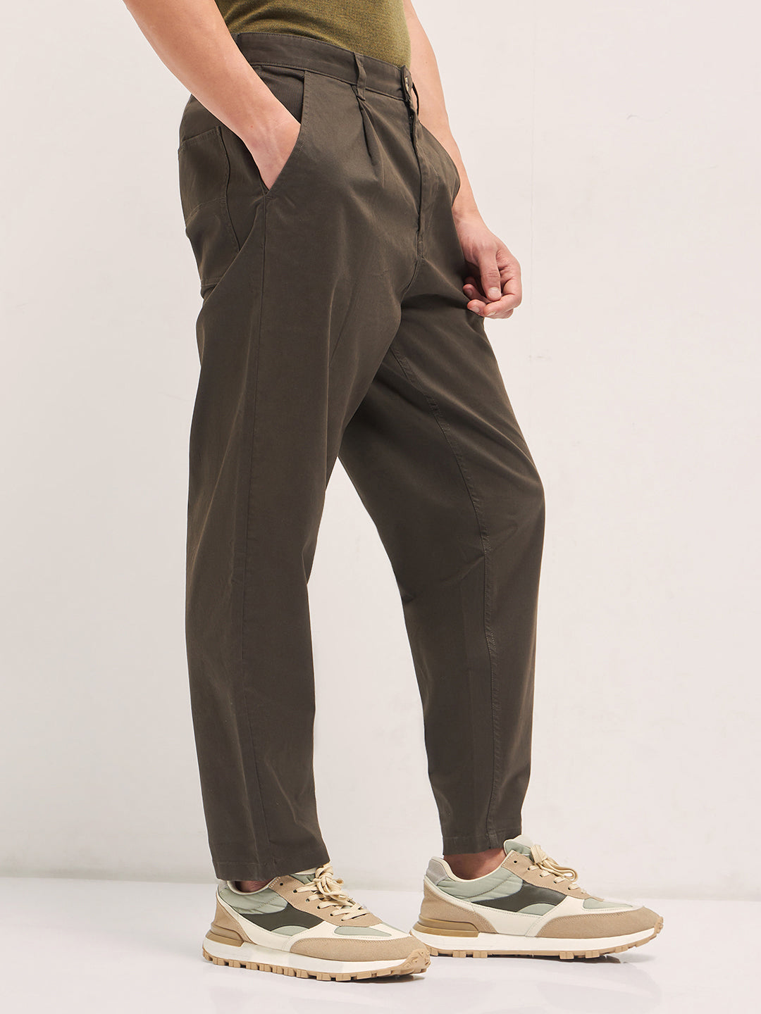 Men's Brown Casual Regular Fit Solid Trouser