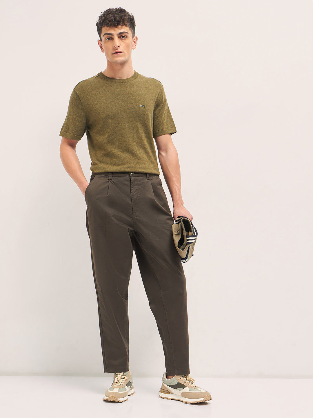 Men's Brown Casual Regular Fit Solid Trouser