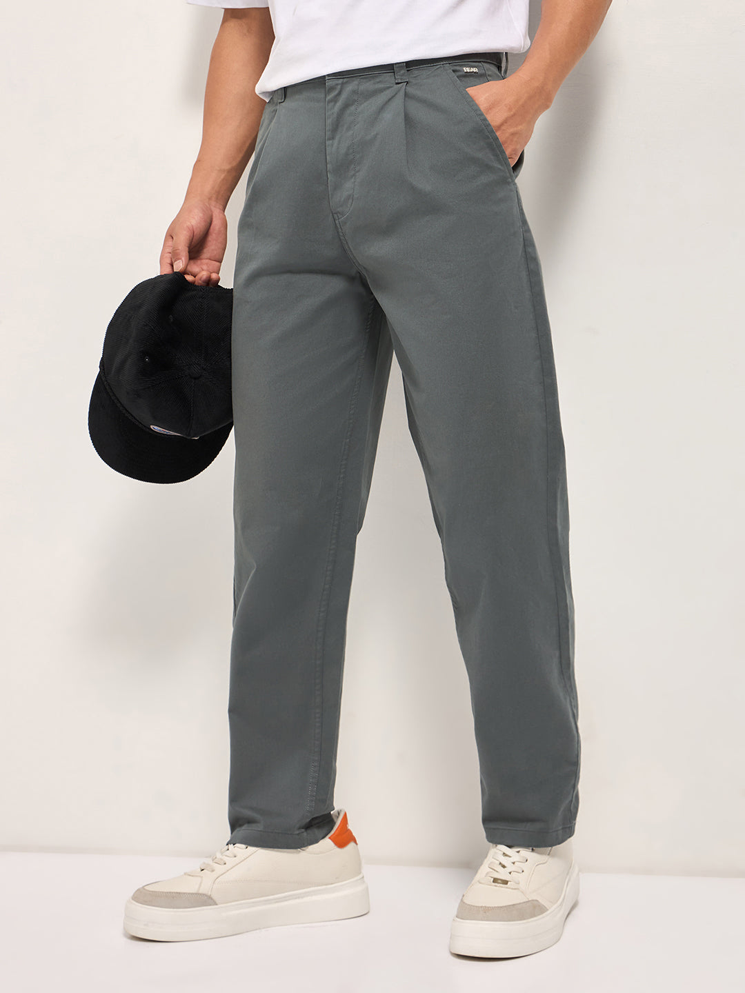 Men's Grey Casual Regular Fit Solid Trouser