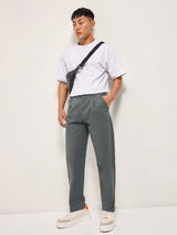 Men's Grey Casual Regular Fit Solid Trouser