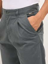 Men's Grey Casual Regular Fit Solid Trouser