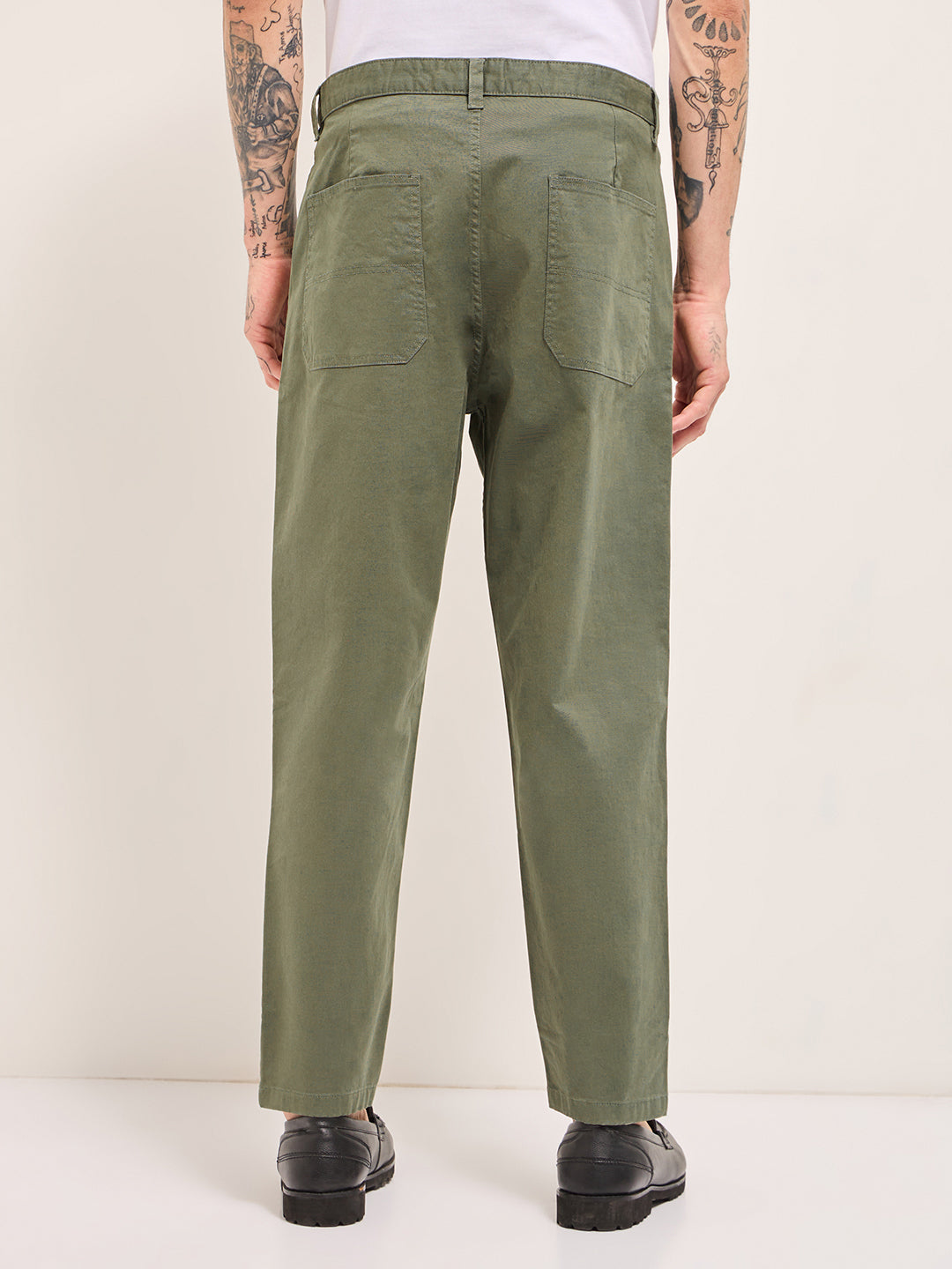 Men's Olive Casual Regular Fit Solid Trouser