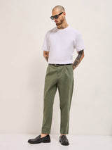 Men's Olive Casual Regular Fit Solid Trouser