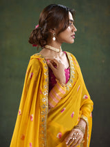 Women's Pure Chiffon Yellow Embellished Designer Saree with Blouse Piece