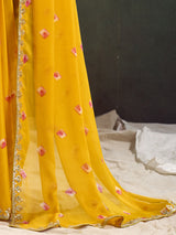Women's Pure Chiffon Yellow Embellished Designer Saree with Blouse Piece
