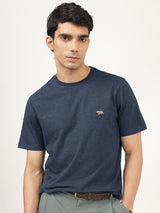 Men's Blue Casual Slim Fit Solid Half Sleeves Tshirt