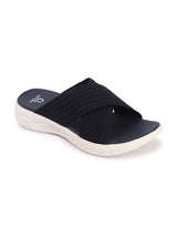Women's Navy Criss-Cross Fly Knit Comfort Slides