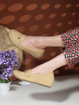 Women's Textured Slip-On Wedge Loafers with Buckle