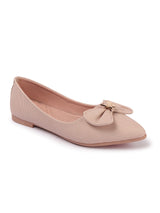 Women's Pointed Toe Textured Ballet Flats with Bows