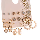 Women's Gold Casual Earrings - Set of 9
