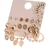 Women's Gold Casual Earrings - Set of 9