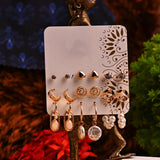 Women's Gold Casual Earrings - Set of 9