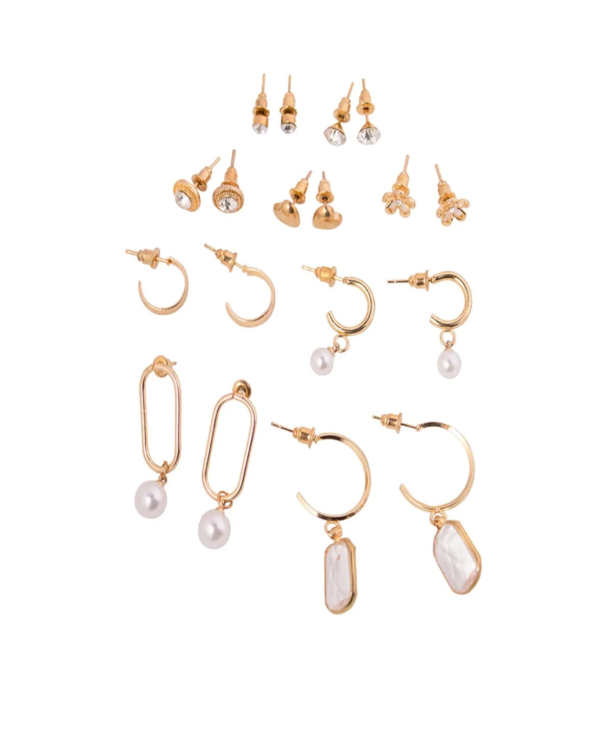 Women's Gold Casual Earrings - Set of 9