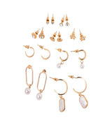 Women's Gold Casual Earrings - Set of 9