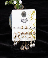 Women's Gold Casual Earrings - Set of 9