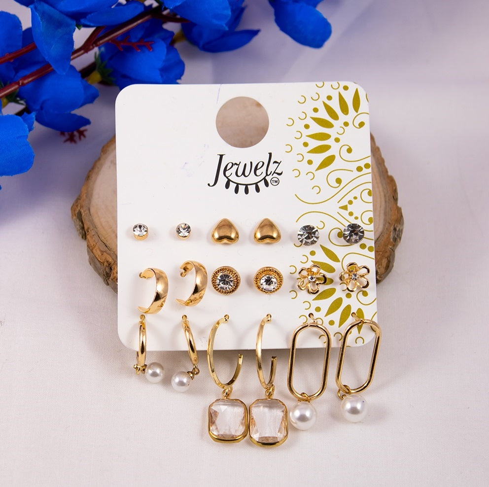 Women's Gold Casual Earrings - Set of 9