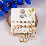 Women's Gold Casual Earrings - Set of 9