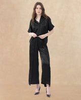 Women's Colet Black Polyester Fabric Tie-Up Closure Wide Leg Fit Plain Ankle Length Trousers