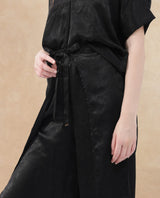 Women's Colet Black Polyester Fabric Tie-Up Closure Wide Leg Fit Plain Ankle Length Trousers